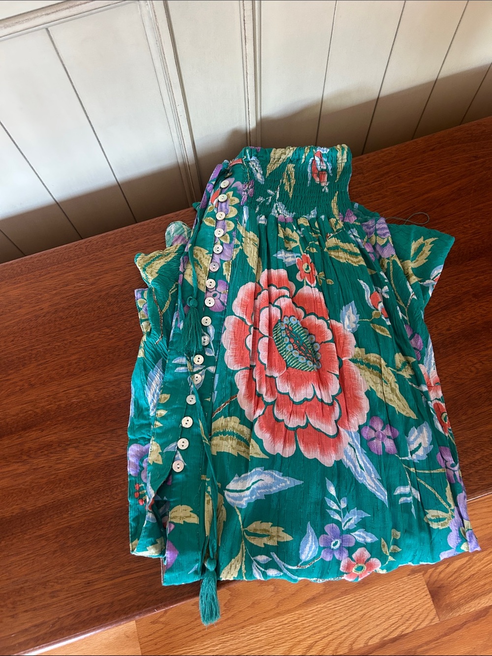 Rachel Zoe Teal Floral Button-Front Maxi Skirt - Picture 3 of 4